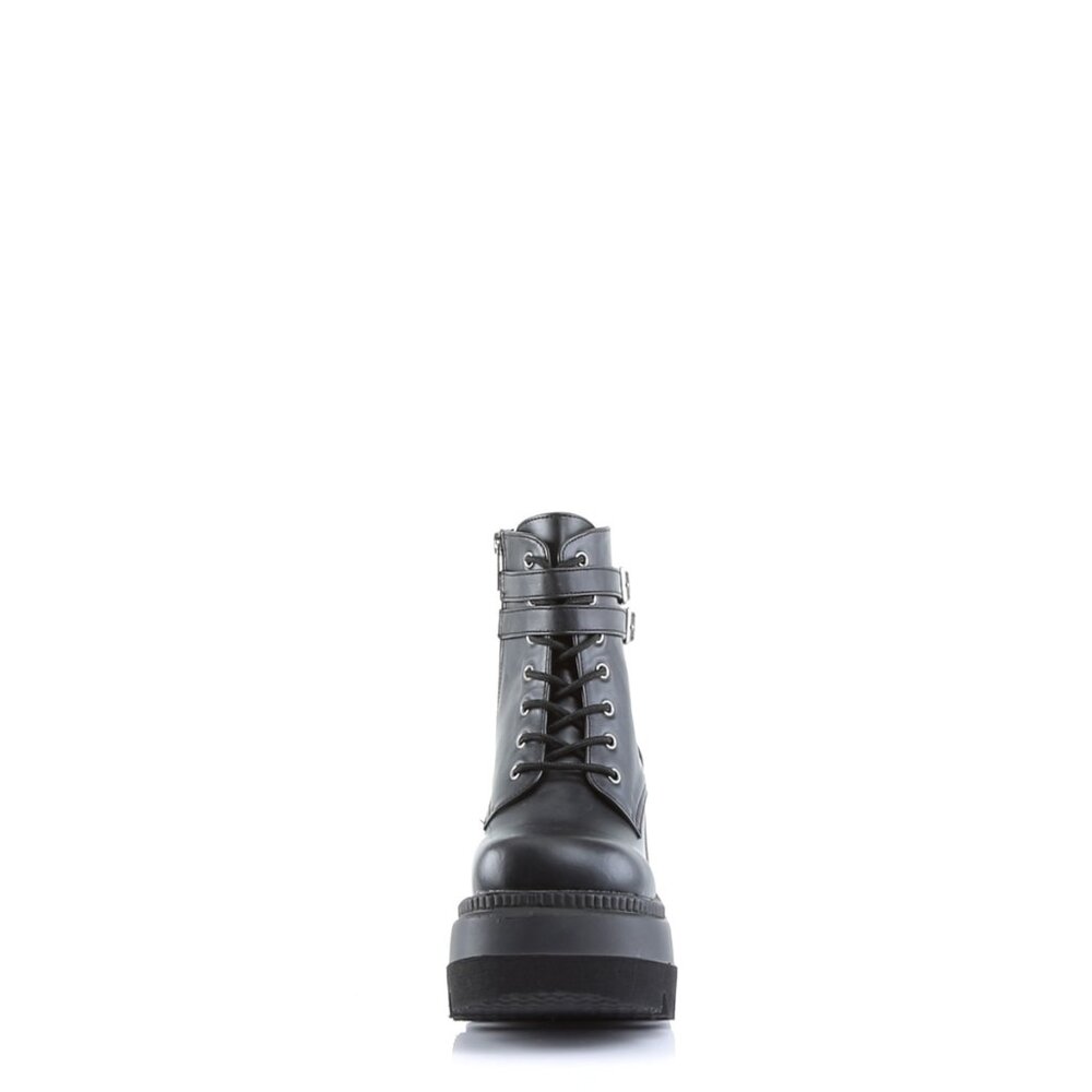 Demonia Shaker-52 Black Vegan Leather Platform Ankle Boots - Picture 2 of 4